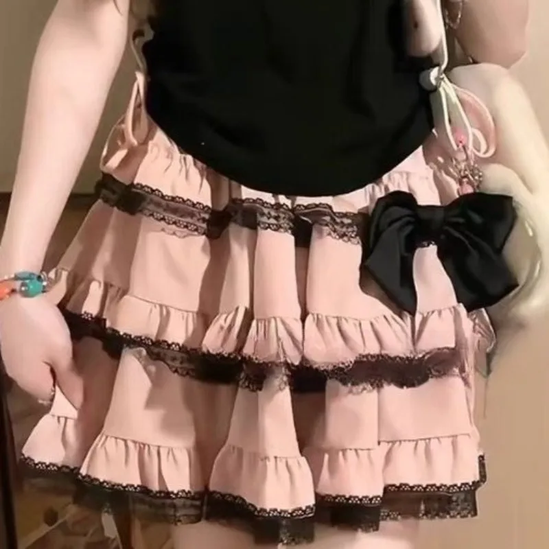 

Matakawa Y2k Pink Skirts Woman Autumn Winter Ruffles Japanese Style Mini Skirt Fashion Elegant Retro Sweet Kawaii Faldas Mujer