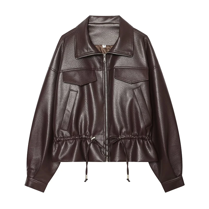 Winter Women's Jacket Blouse 2026 New Fashion Loose Elegant Short Leather Jackets Women Unique Chic Youth Street Outerwear Coats