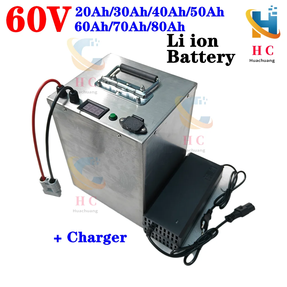 waterproof li ion 60v 80ah lithium ion bateria BMS for 6000W Tricycle scooter motorcycle Industrial equipment +10A charger