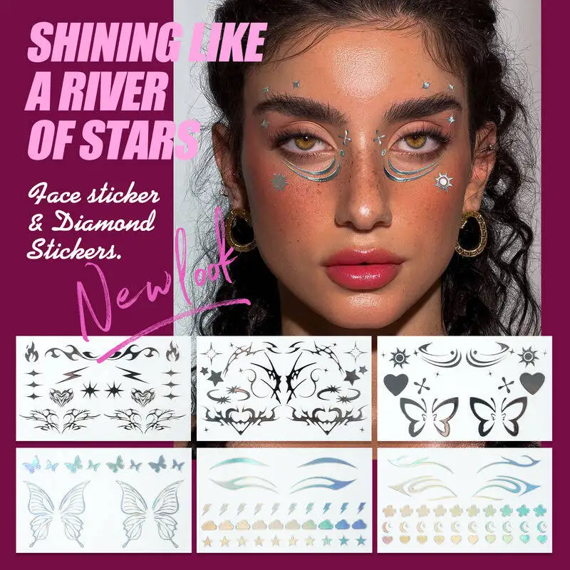 MLSMILE New Laser Eye Makeup Tattoo Waterproof 3D Face Performance Color Diamond Nose Stud Sticker 2025 New