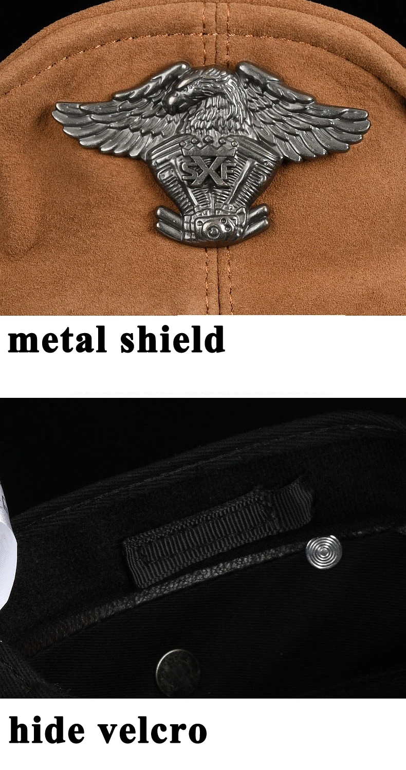 Men‘s Fashion Hat Winter Men Motorcycle Short Brim Flat Top Suede Leather Hat Patchwork German Military Marine Captain Gorra