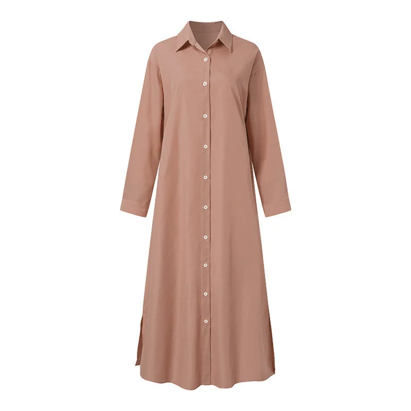 

Plus Size Muslim Fashion Abaya Women's Clothing Dress Cotton and Linen and Casual Long-Sleeved Cardigan Dress Wholesale
