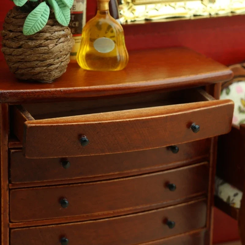 소형 나무 서랍 캐비닛 모델 입상 1/12 인형 집 액세서리 침실 장면 디스플레이 인형 집 가구 15UB