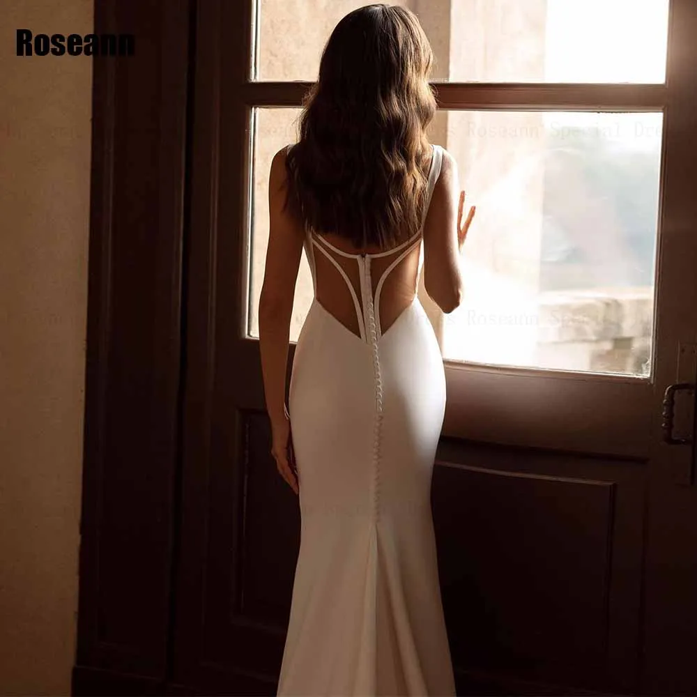 Exquisite Mermaid Wedding Dress V-Neck 2024 Design Button Sleeveless Open Back Satin Bride Dresses Floor Length robe de mariée