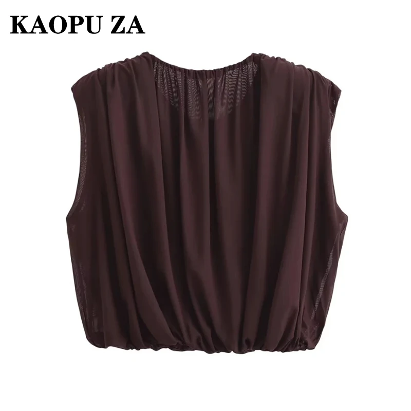 KAOPU ZA 2024 New Summer Women's Chic mesh Cropped Blouse top women O Neck Fashion Tops Casual Shirts