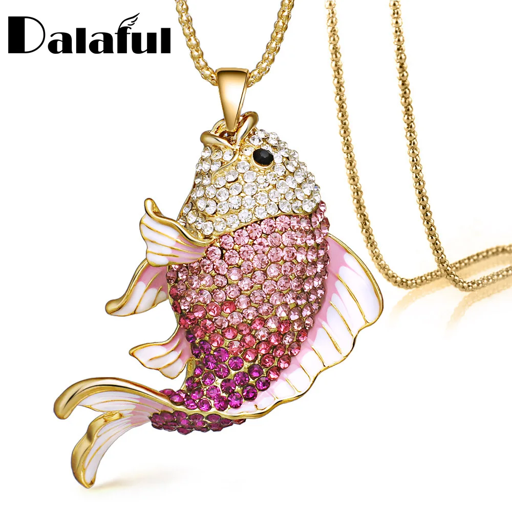 New Brand Cute Fish Crystal Goldfish Enamel Rhinestone Long Necklaces & Pendants For Women Charm Party Gift X605