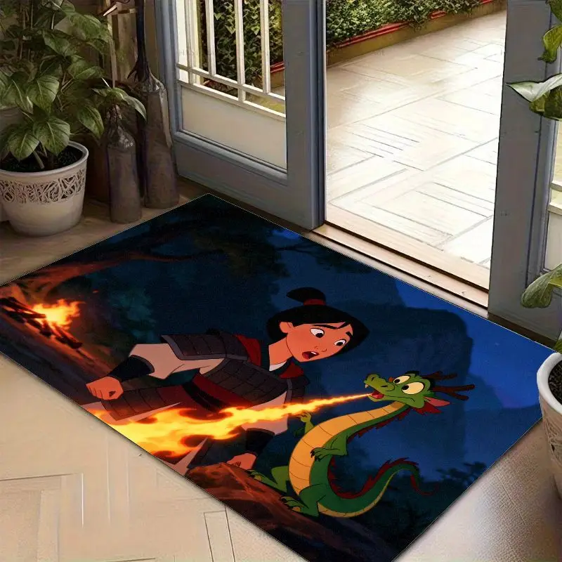 Tapis de sol pour scène de film animé Disney Mulan & Mushu The Dragon Fire Respiration, 50x80cm (19.68x31.49 pouces), antidérapant et lavable, 1 pièce