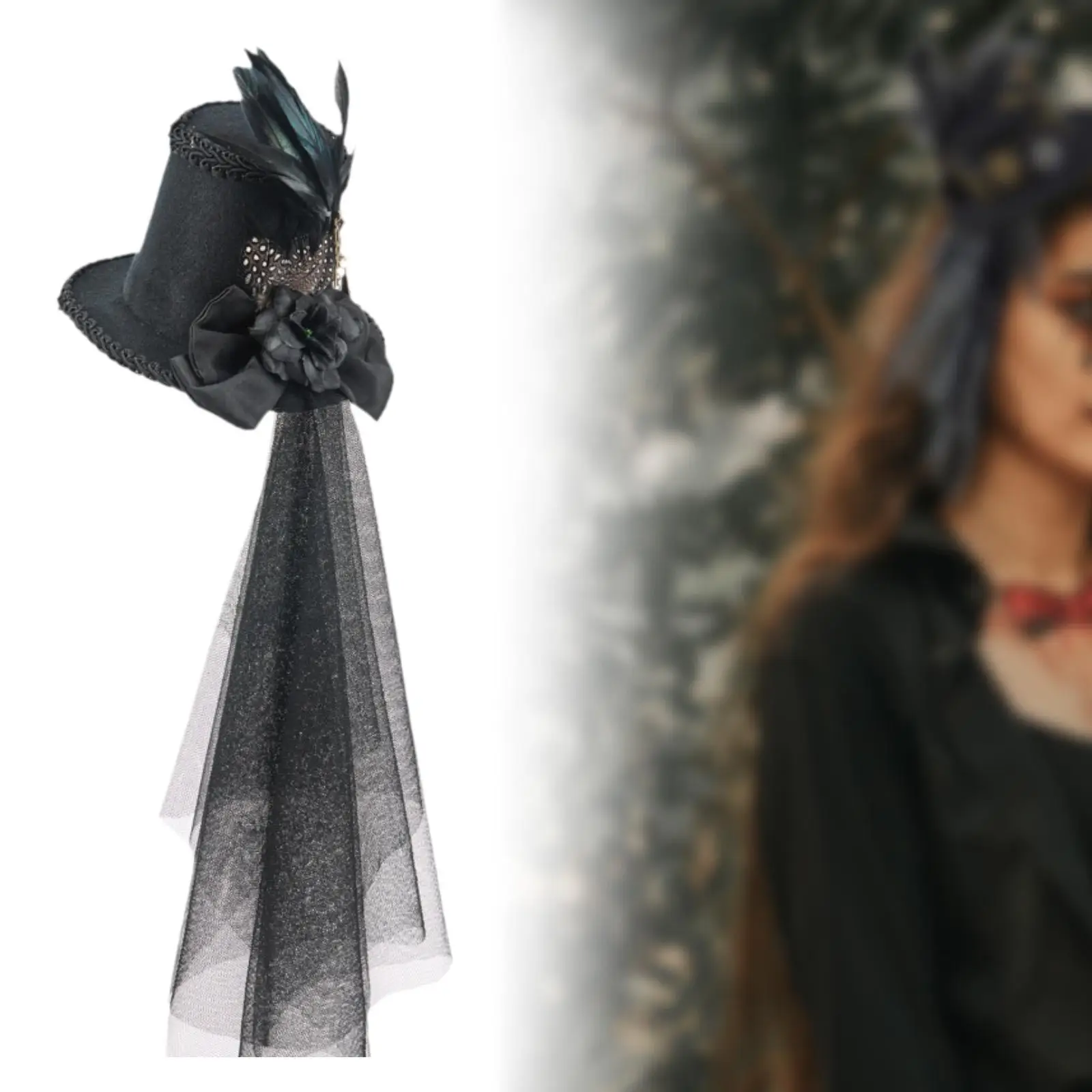 

Steampunk Top Hat Retro Lace Gauze Fancy Dress Feather Headpiece for Party