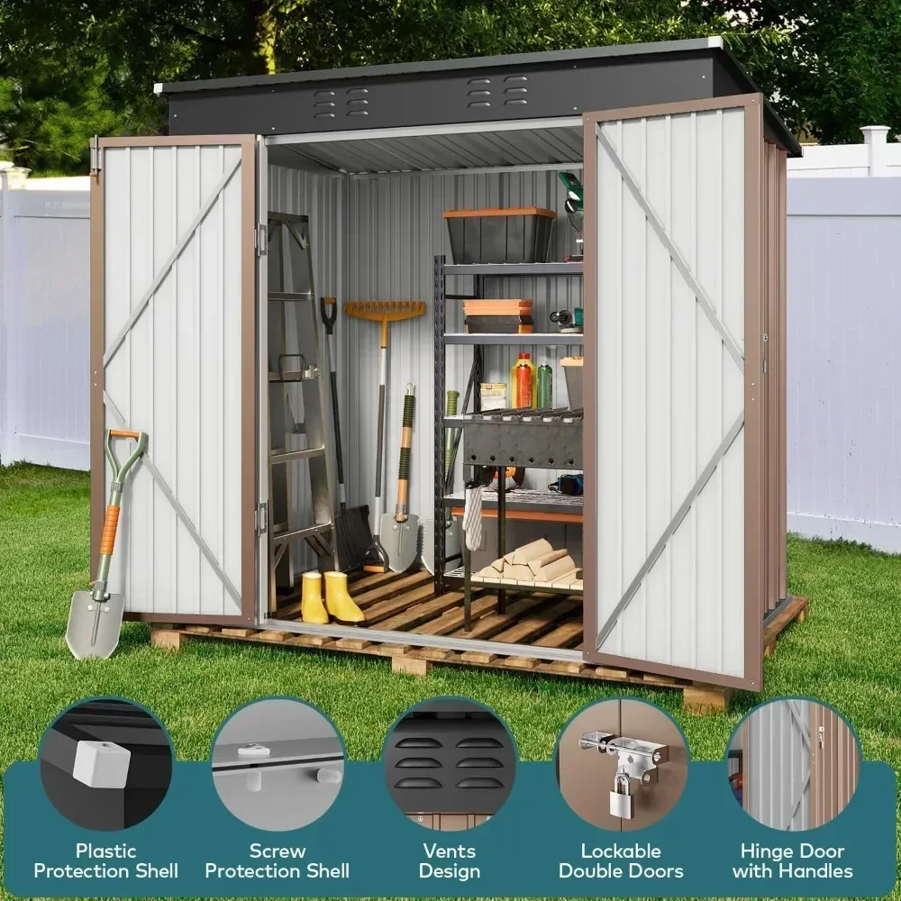 

6' x 4' Outdoor Storage Shed with Double Lockable Doors, Anti-Corrosion Metal Garden Shed, Waterproof Shed Outdoor Storage Clea