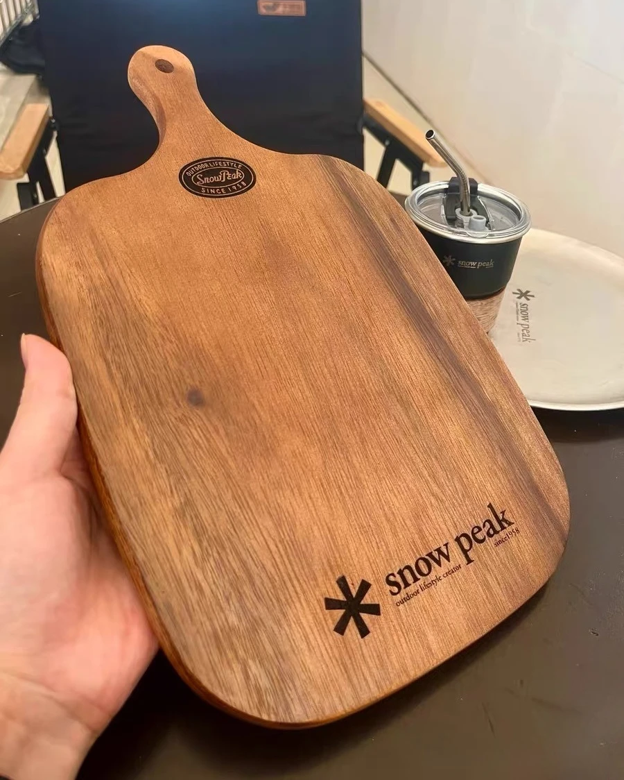 Tabla de cortar Snow Peak para acampar, tabla de cortar para carne y pan para acampar al aire libre, tabla de cortar de madera maciza para servir