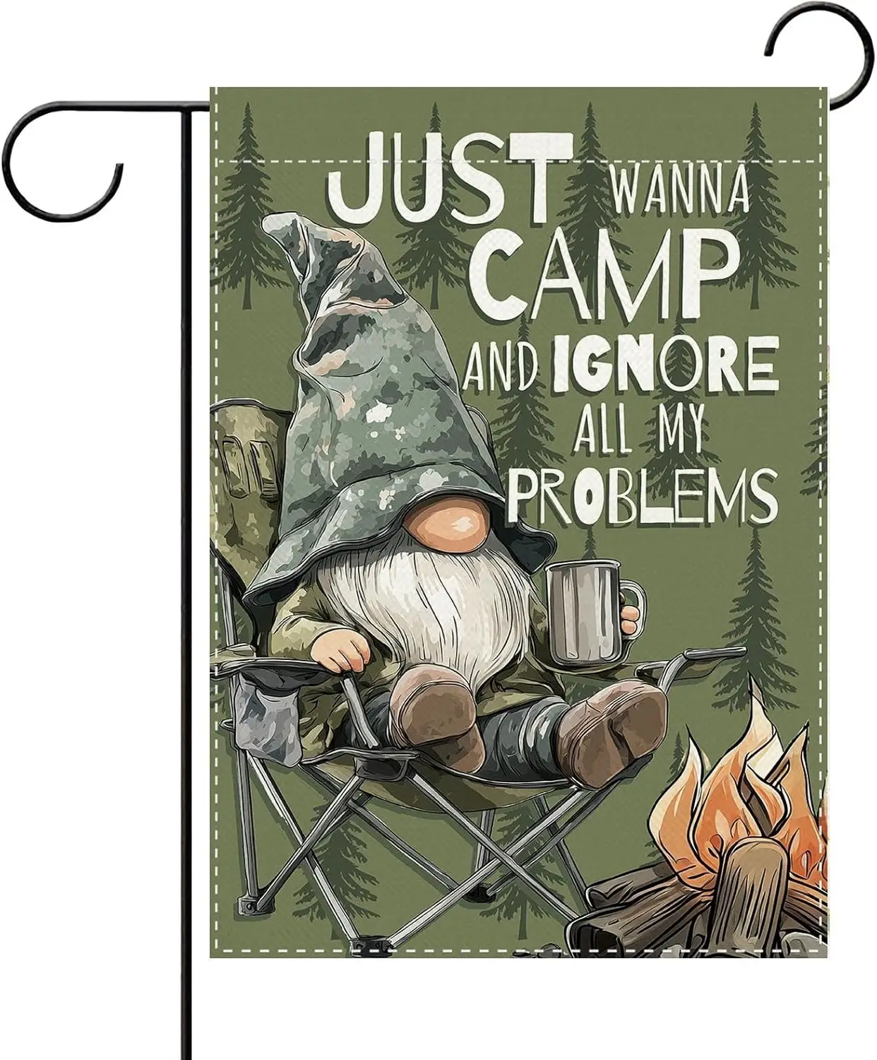Camping Gnome Decorative Garden Flag, Camper Just Wanna Camp and Ignore All My Problems Small Yard Outside Decorations, Camp IIC