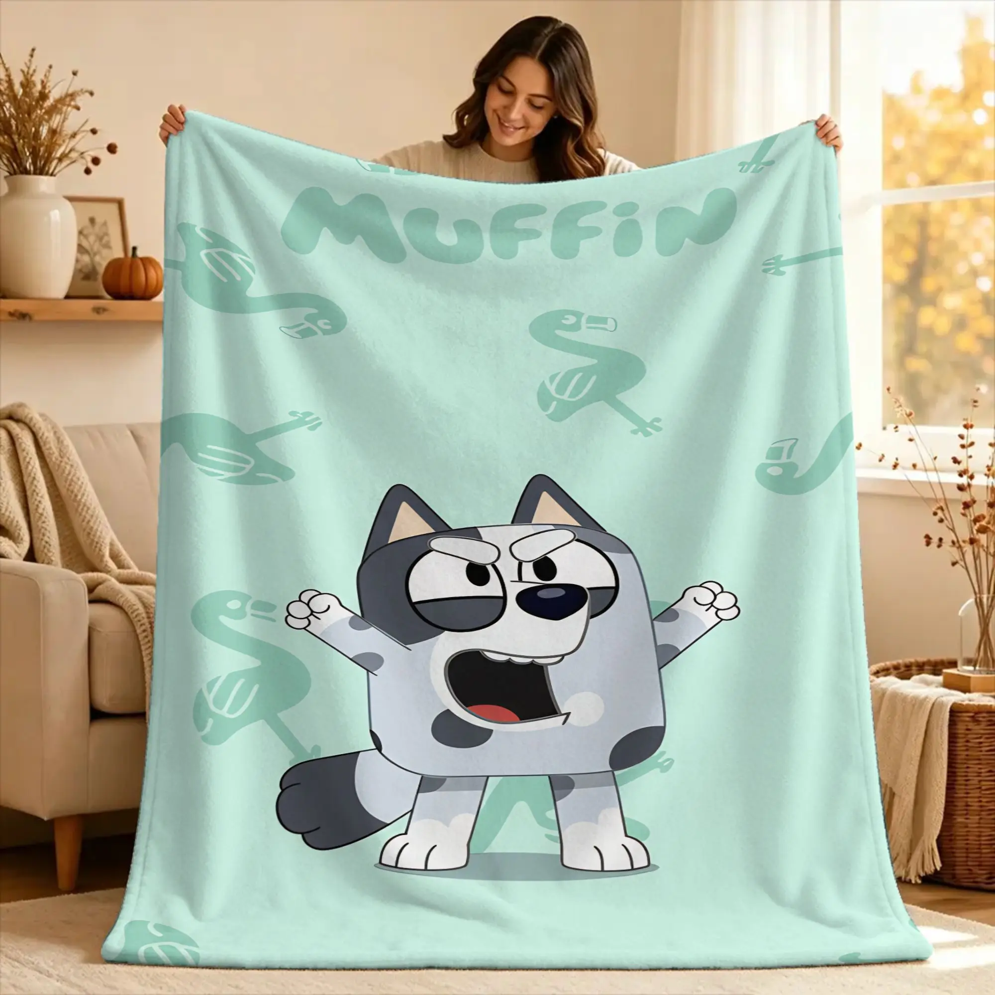 B-bluey Bingo Heeler Flannel Blanket  Soft Durable Throw Blanket for Bedroom Travel Office Funny Bedspread Sofa Bed Cover