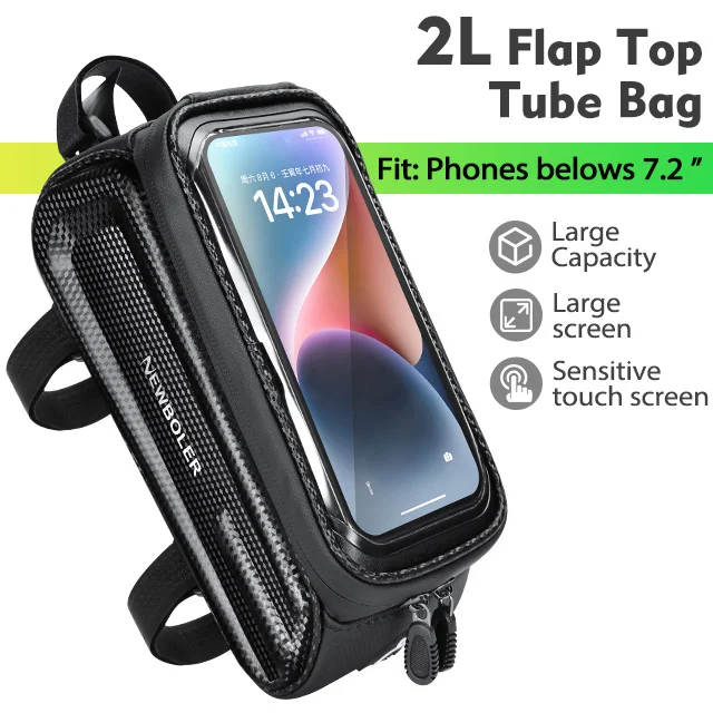 

Waterproof Bike Frame Bag 2L Front Tube Bicycle Phone Pouch Touchscreen 7.2Inches for Cycling Riding Accessories