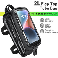 Waterproof Bike Frame Bag 2L Front Tube Bicycle Phone Pouch Touchscreen 7.2Inches for Cycling Riding Accessories