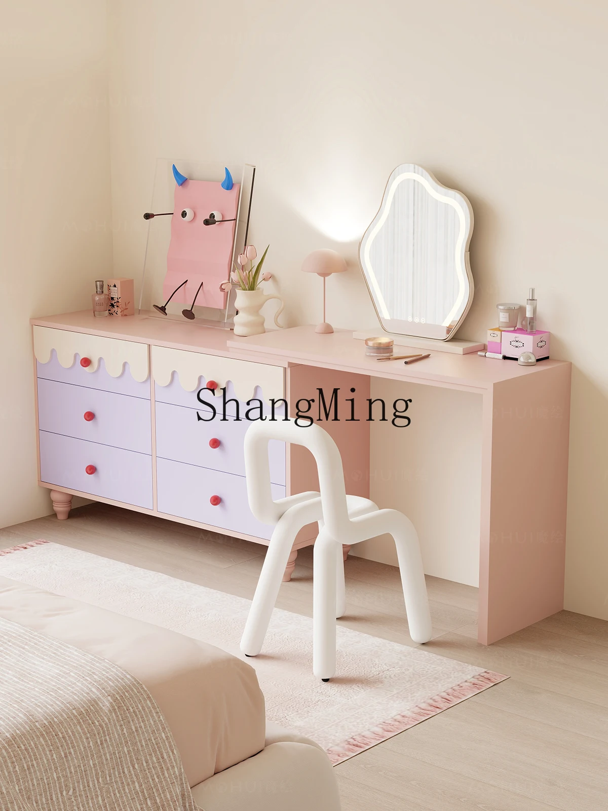 

CL dresser girls bedroom bedside six-chest retractable dressing table pink corner extension table