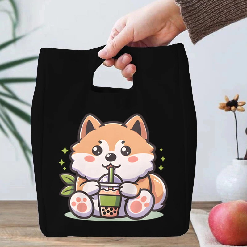 Lunch Bag Handle Insulation Cooler Bag for Women Kids Corgi Bobo Tea Series Lunch Box Picnic Portable Food Thermal Bento Bags