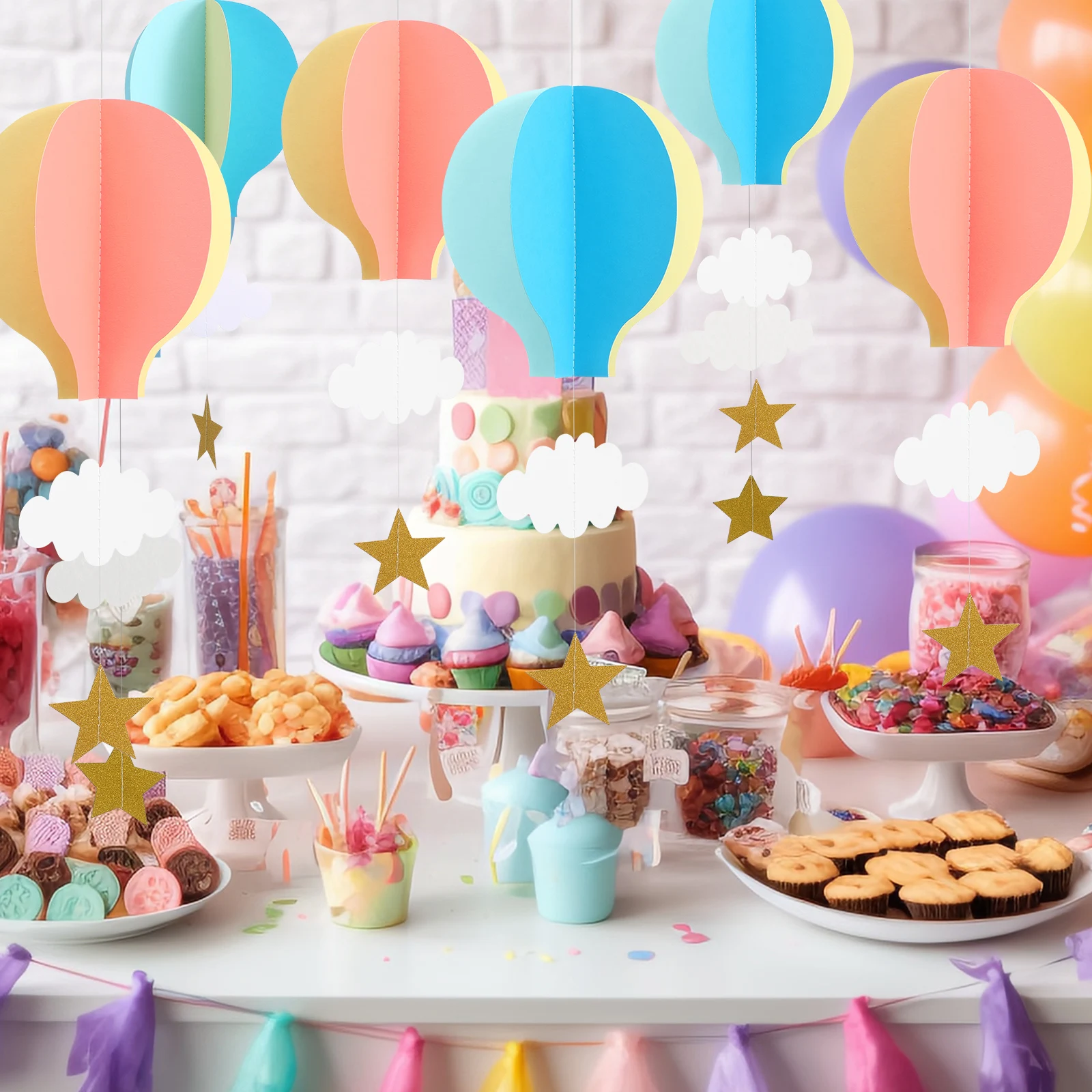 

4Pcs Cloud and Hot Air Balloon 3D Paper Ornaments Hanging Party Decor for Ceiling Window Door Baby Shower Wedding Holiday