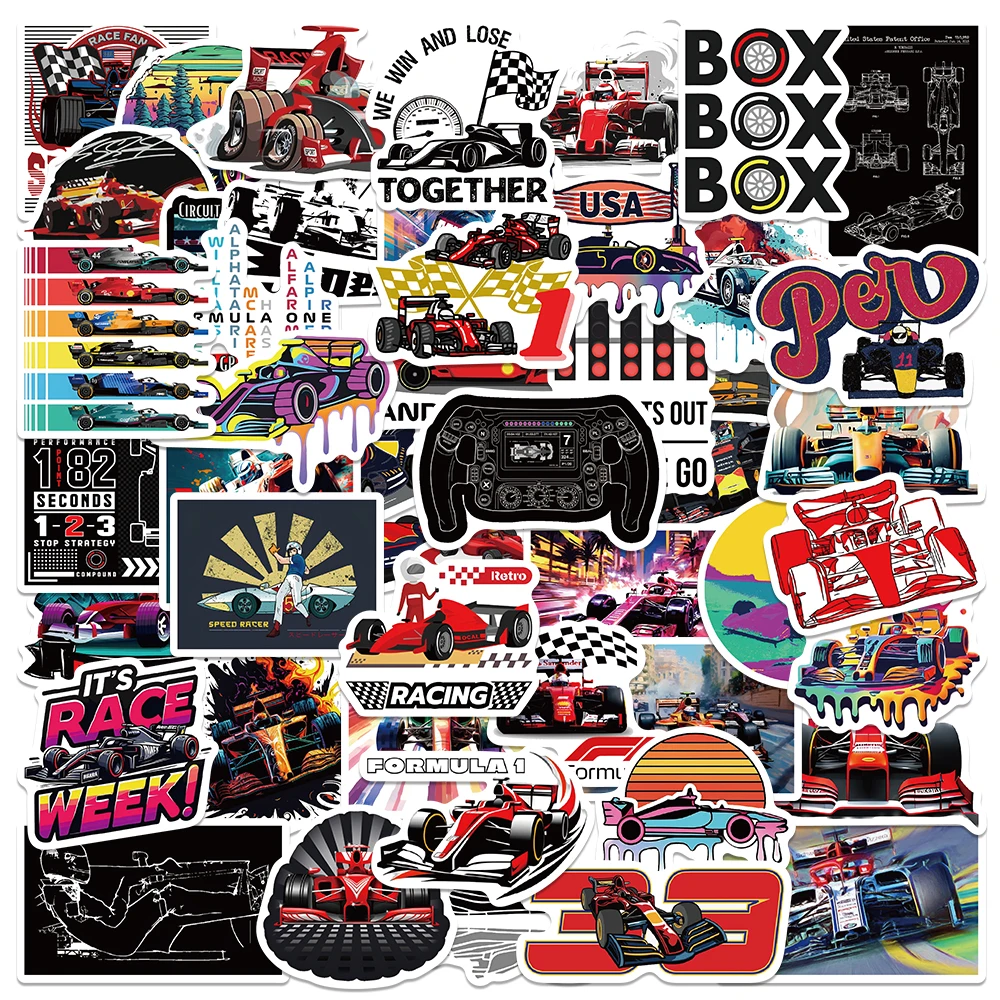 50pcs Formula One Stickers Cartoon Aesthetic Graffiti Decals For Phone Notebook Skateboard Suitcase Guitar Waterproof Stickers