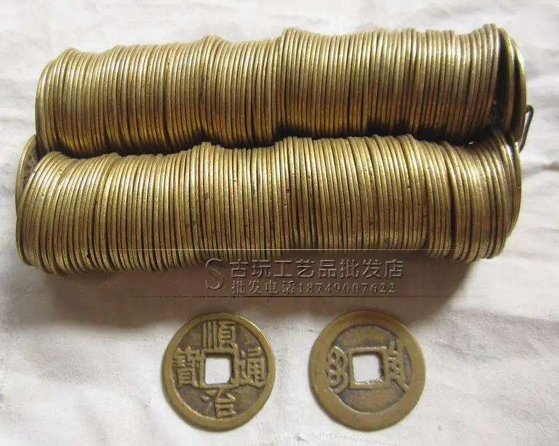 Wholesale coins, copper coins plates, ten emperor coins, five emperor  Shunzhi Tongbao, 200 pieces in a string