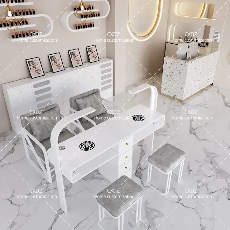 Wide 45cm Nail Art Table and Chair Set Economic Single Double Light Luxury Multi Functional Carbon Steel Painted Desk