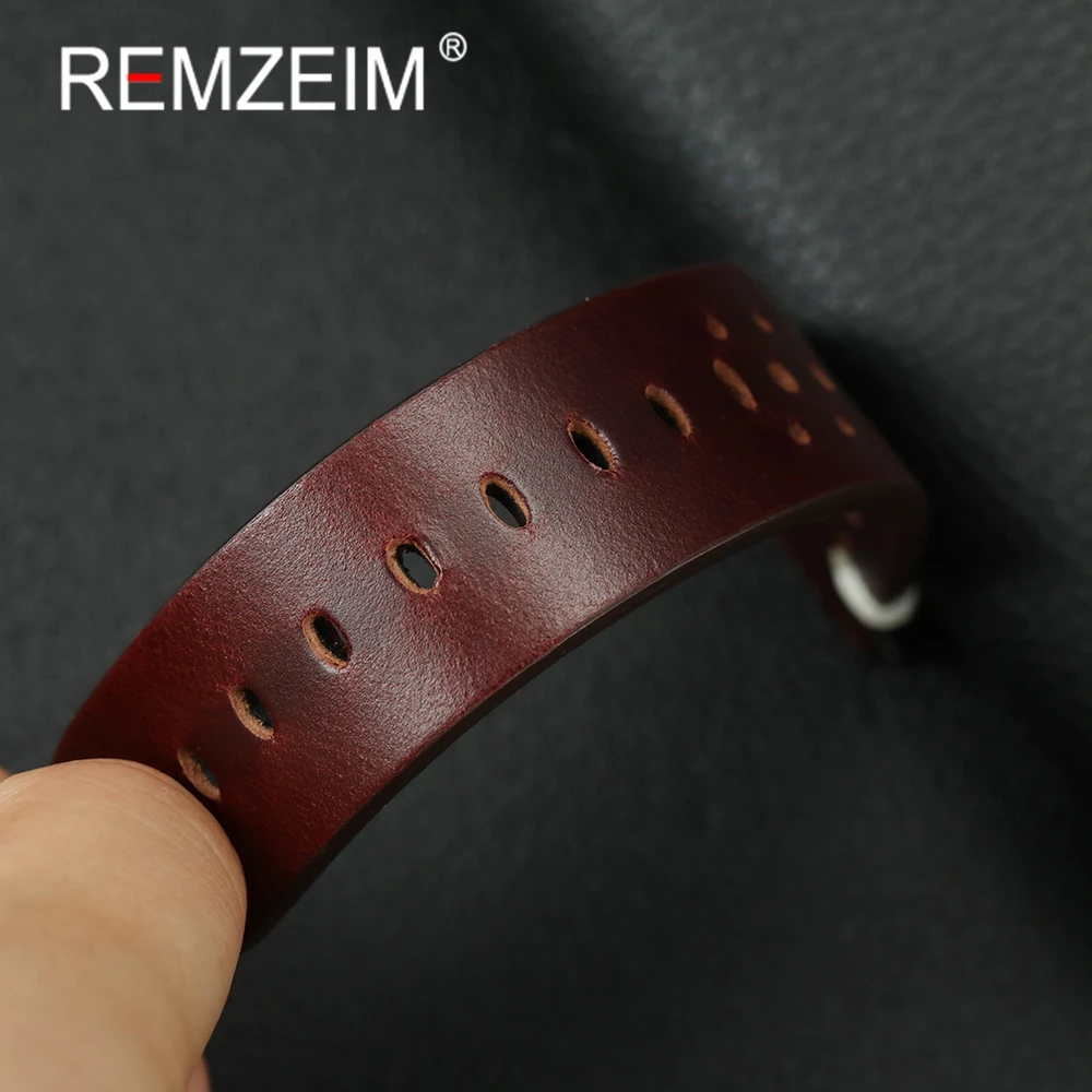Высококачественный дышащий кожаный ремешок 20 мм 22 мм, масляный воск, ремешки для часов из воловьей кожи, быстросъемный деловой мужской ремешок для наручных часов