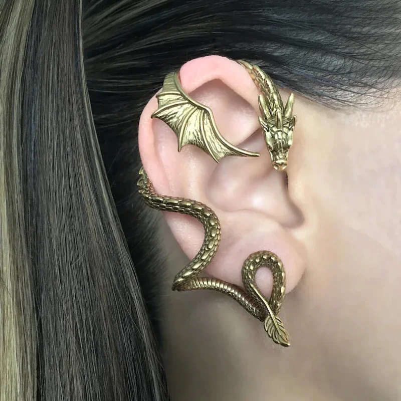 1pcs Vintage Gold Color Dragon Stud Earrings for Woman Retro Personality Animal New Female Ornament Jewelry Left Stud Earrings