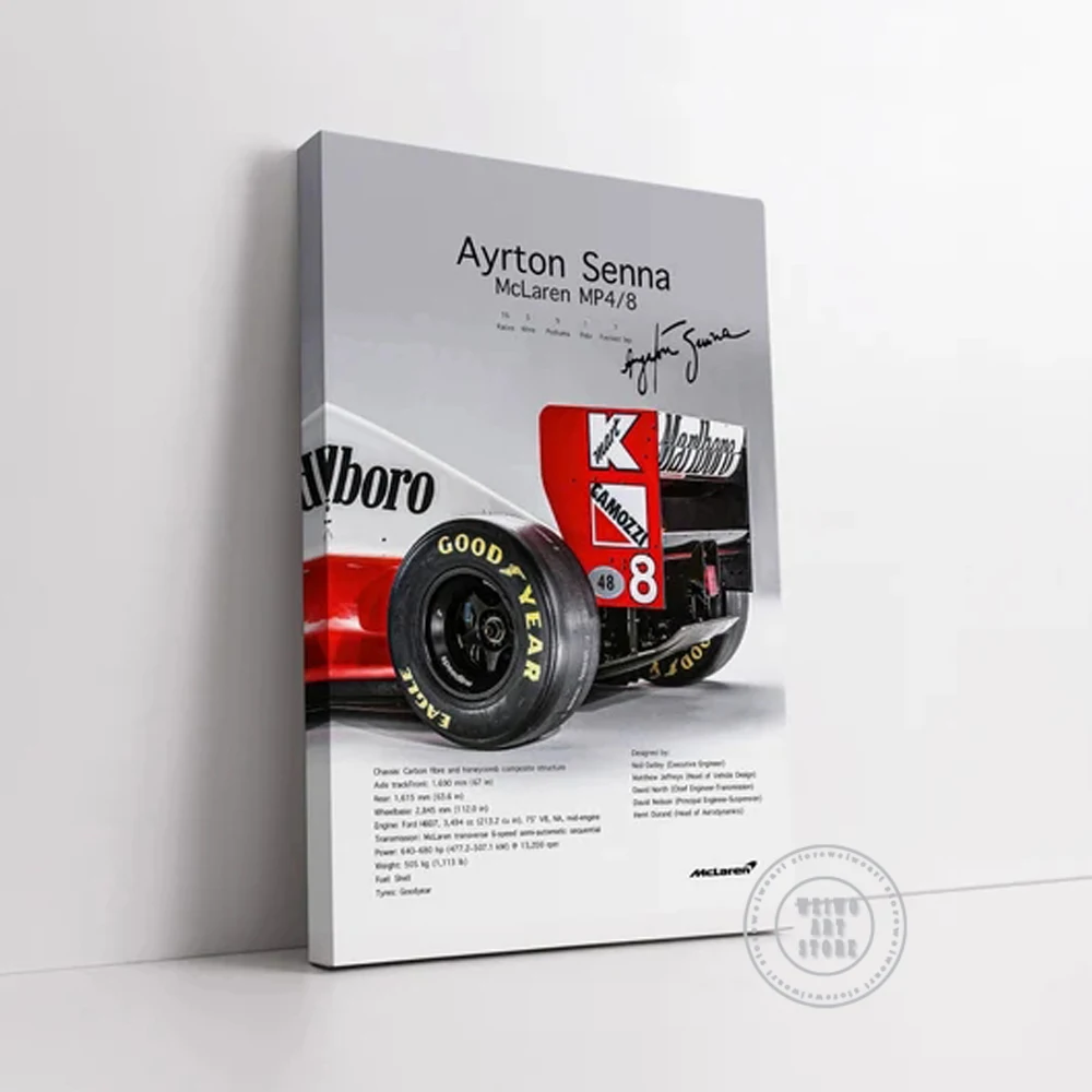 Ayrton Senna Poster MP4/8 1993 Formula 1 Car Canvas Prints Painting Modern Racing Wall Art Picture for Living Room Decor