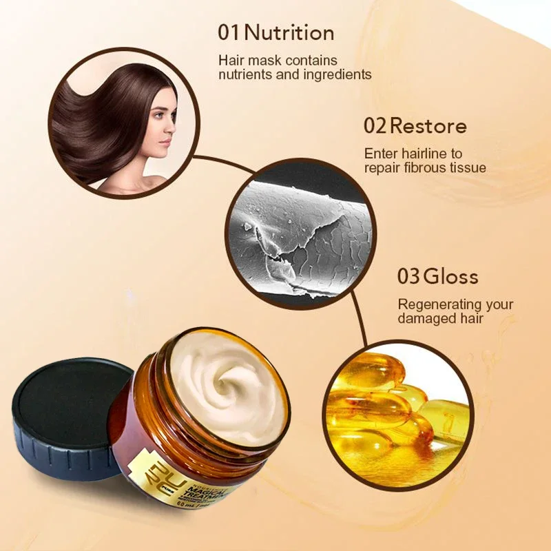 قناع الشعر السحري PURC ومجموعة زيت الشعر الأرغان علاج الكيراتين تنعيم استقامة إصلاح الضرر منتجات الشعر الصحية الجمال