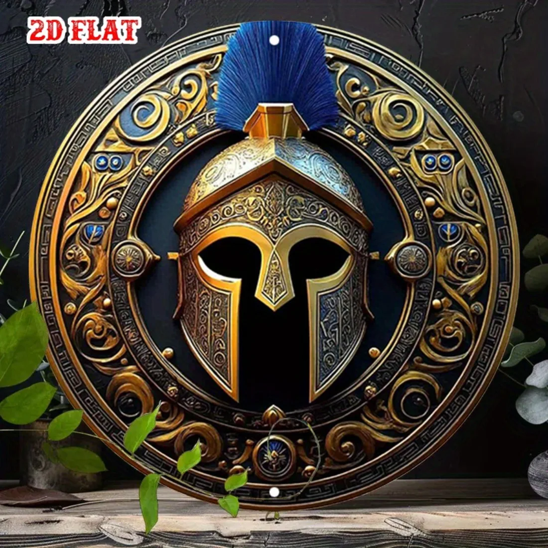 Blue Feather Warrior Helm, Aluminium-Wandkunst, 2D-Flachmetallschild, Vintage-Dekor, 7,87 x 7,87 Zoll, für Zuhause, Garage, Café