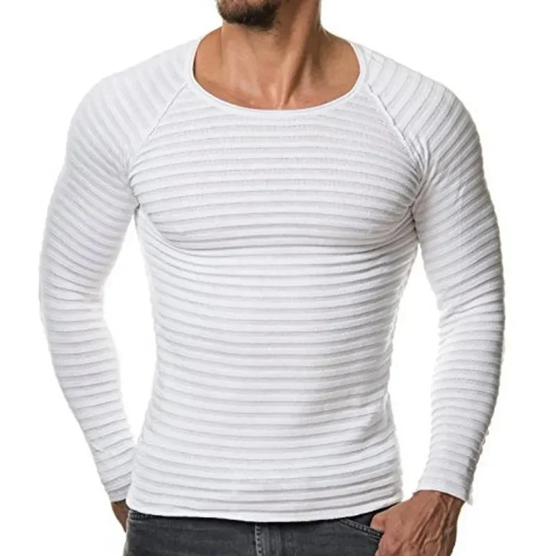 6 Farben! 2024 neue Herren hochela tische Langarm T-Shirt Strick pullover striped solid Slim Fit Herren Pullover