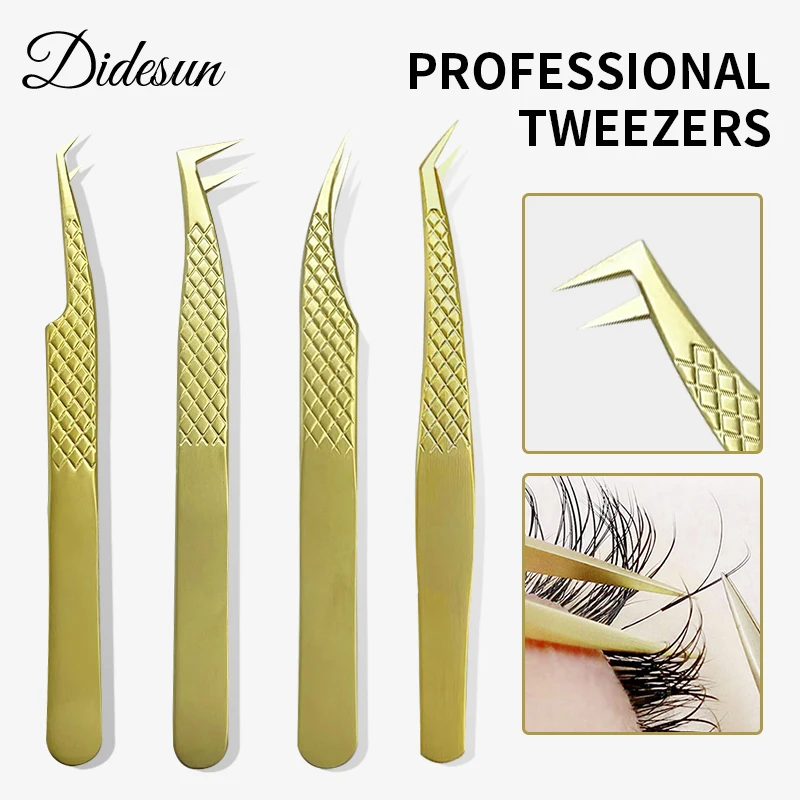 

Didesun 1PC Gold Stainless Steel Eyebrow Tweezers For Eyelash Extension Tweezers Fiber Tip False Lash Tweezers Beauty Tools