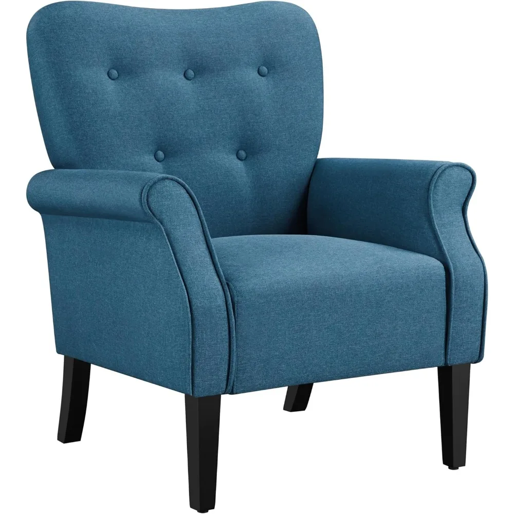 Modern Armchair, Mid Century Accent Chair with Sturdy Wood Legs and High Back for Small Space, Upholstered Fabric Sofa