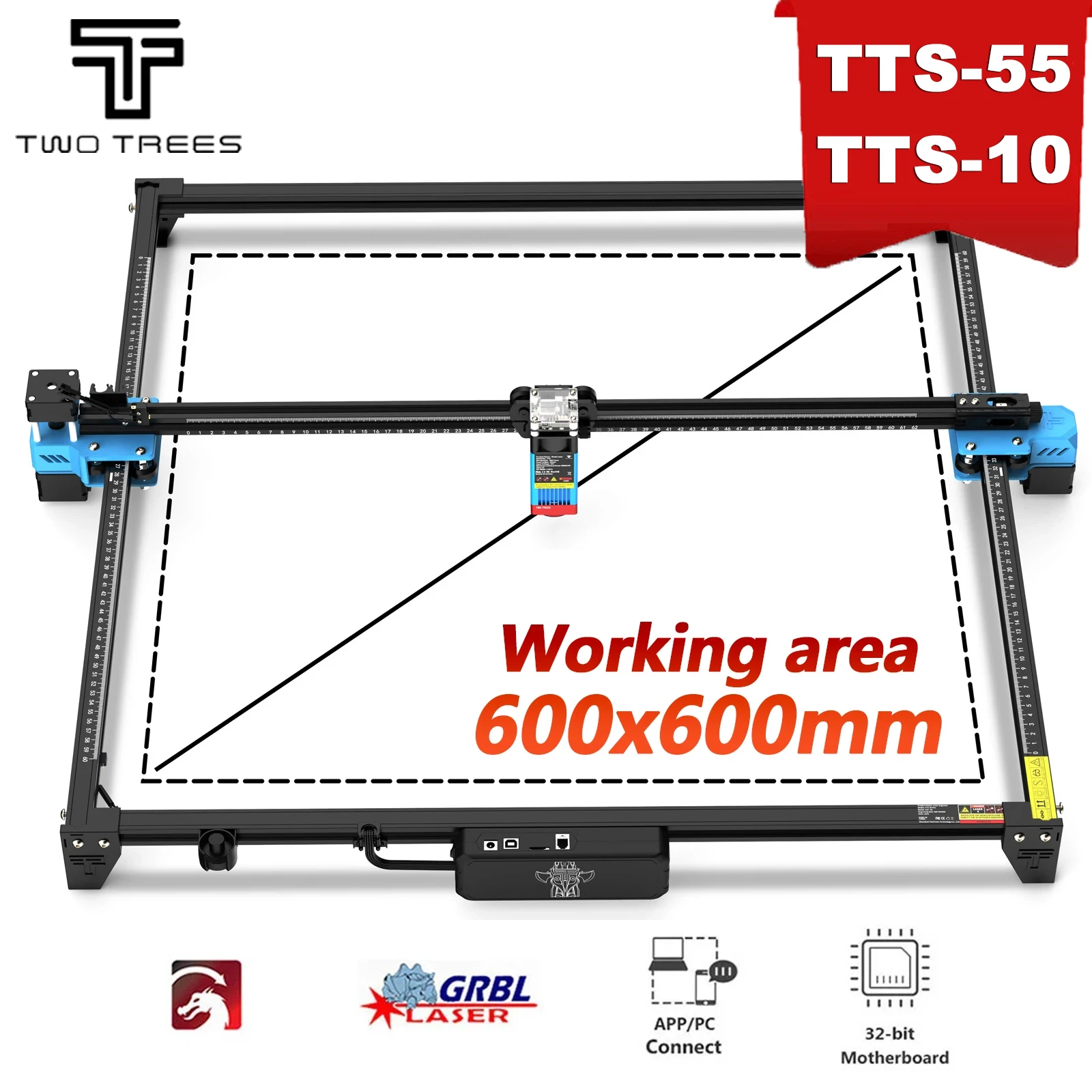 TWO TREES TTS-55 TTS-10 PRO Laser Engraving Machine 600x600mm Wifi Control Acrylic Wood Leather Metal Laser Engraver  Cutting