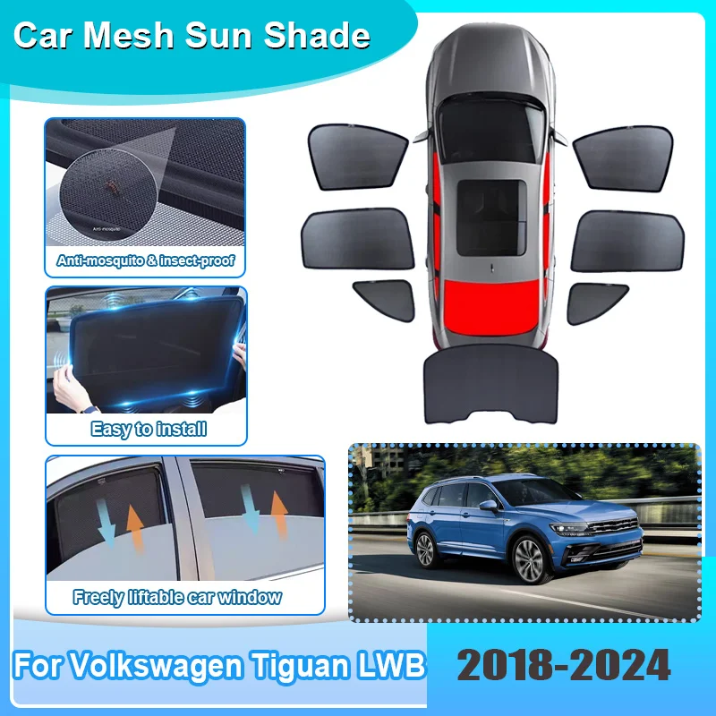 

Солнцезащитный козырек для автомобиля Volkswagen VW Tiguan LWB, 5-местный, 2018-2024, теплоизоляционная сетчатая солнцезащитная шторка на окно, аксессуары для автомобиля