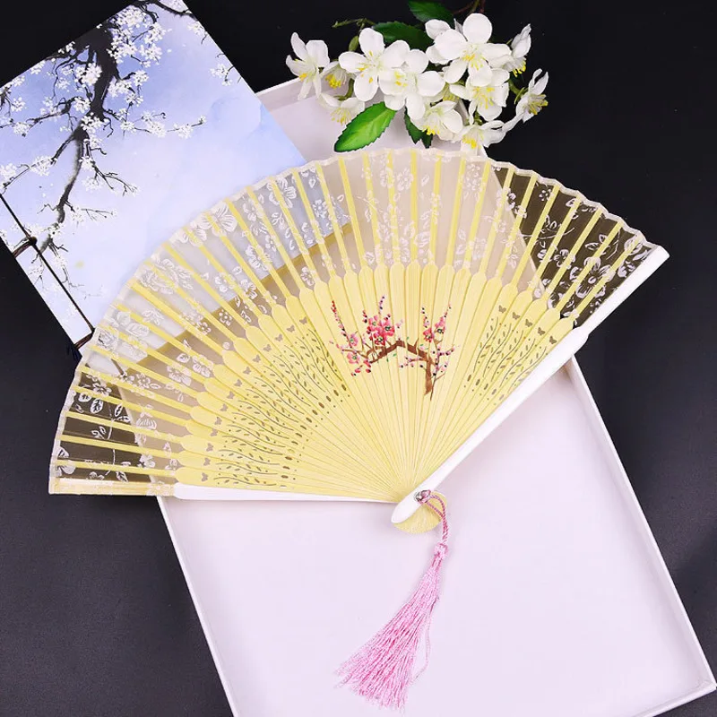 Gold Black Female Fan Silk Cloth Fan Lady Antique Hand Folding Fan Bamboo Craft Fan In Summer Wedding Favors And Gifts