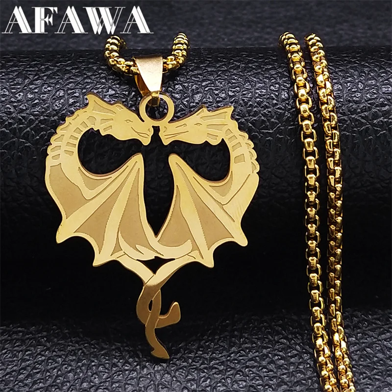 Pterosaur Coiled Pendant Necklace Women Men Stainless Steel Flying Dragon Wing Chain Necklaces Jewelry cadena hombre N3071S02