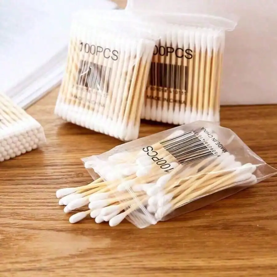 100pcs  Ear Swabs, Bamboo Cotton Swabs 100 Count, Natural Wooden Cotton Buds For Ears, Double Round Tipped Ear Sticks