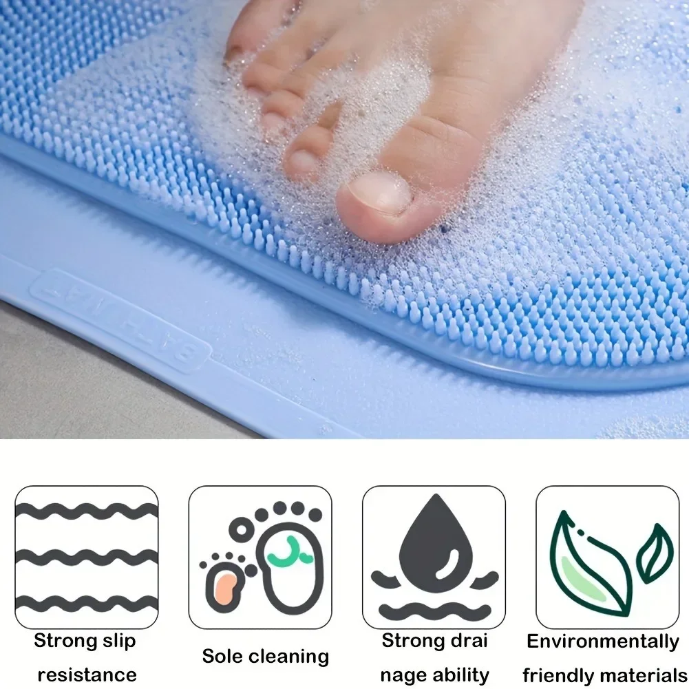 Bathroom Rubber Non-slip Mat Shower Foot Mat with Draining Holes Bathtub Mat Suction Cups Kitchen Area Rugs Home Accessories