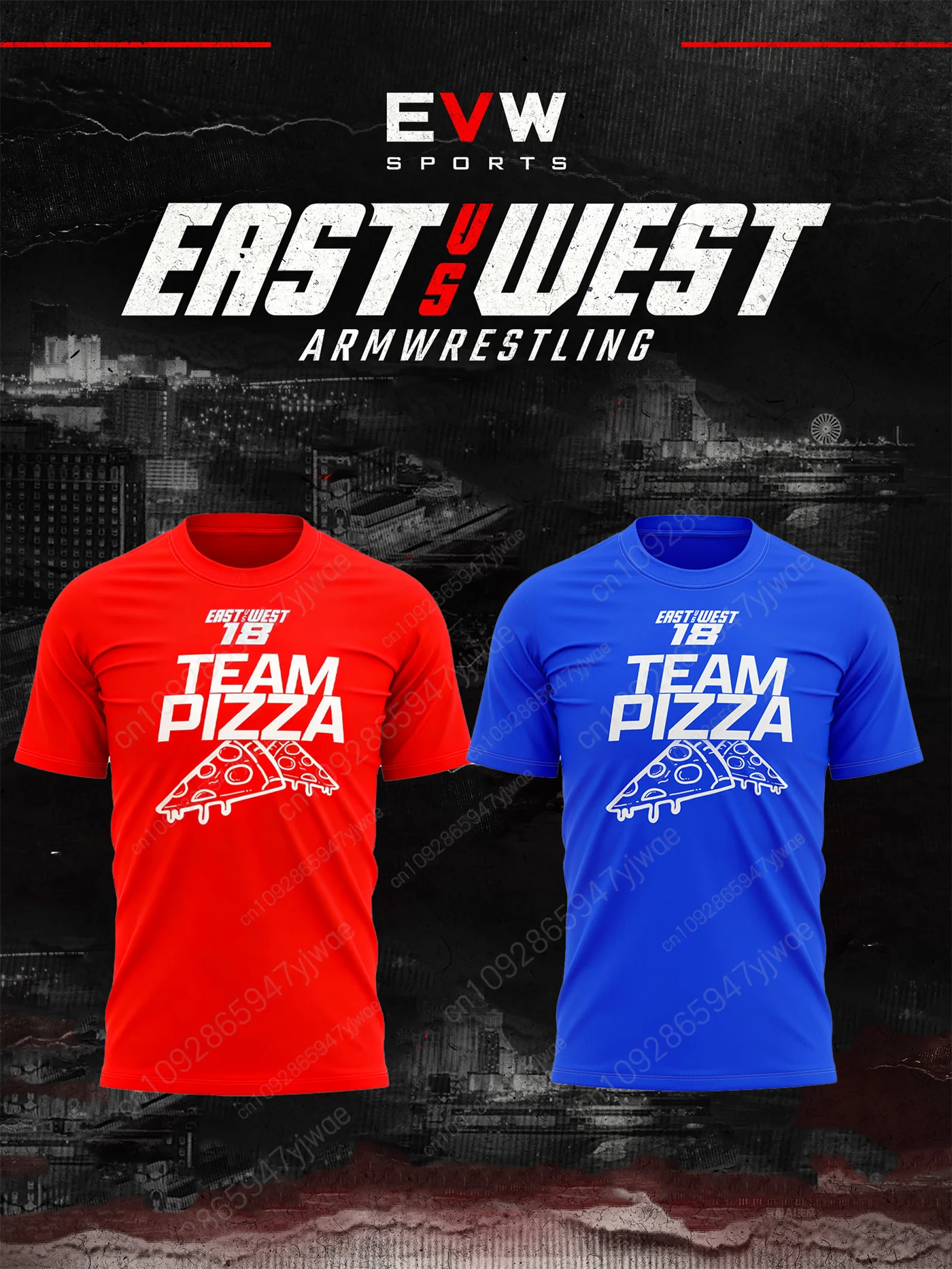 East VS West Armtwisting 18 Team Pizza T-Shirt Hochwertiges, kurzärmliges, sommerliches, atmungsaktives Sport-T-Shirt für Erwachsene und Kinder