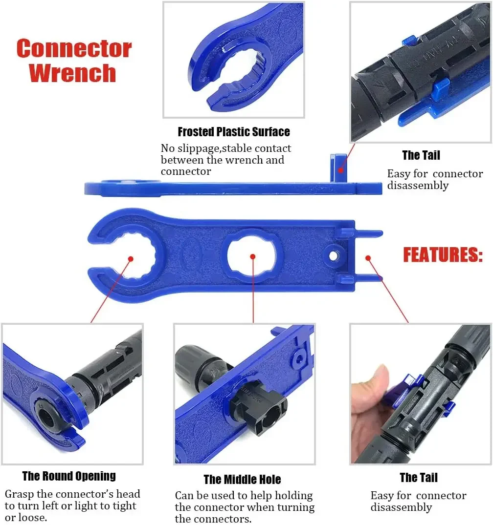 Solar Panel PV Cable Crimping Tool Kit for AWG14-10 2.5/4/6mm² with Stripper,Cutter,Solar Spanner and Solar Connectors