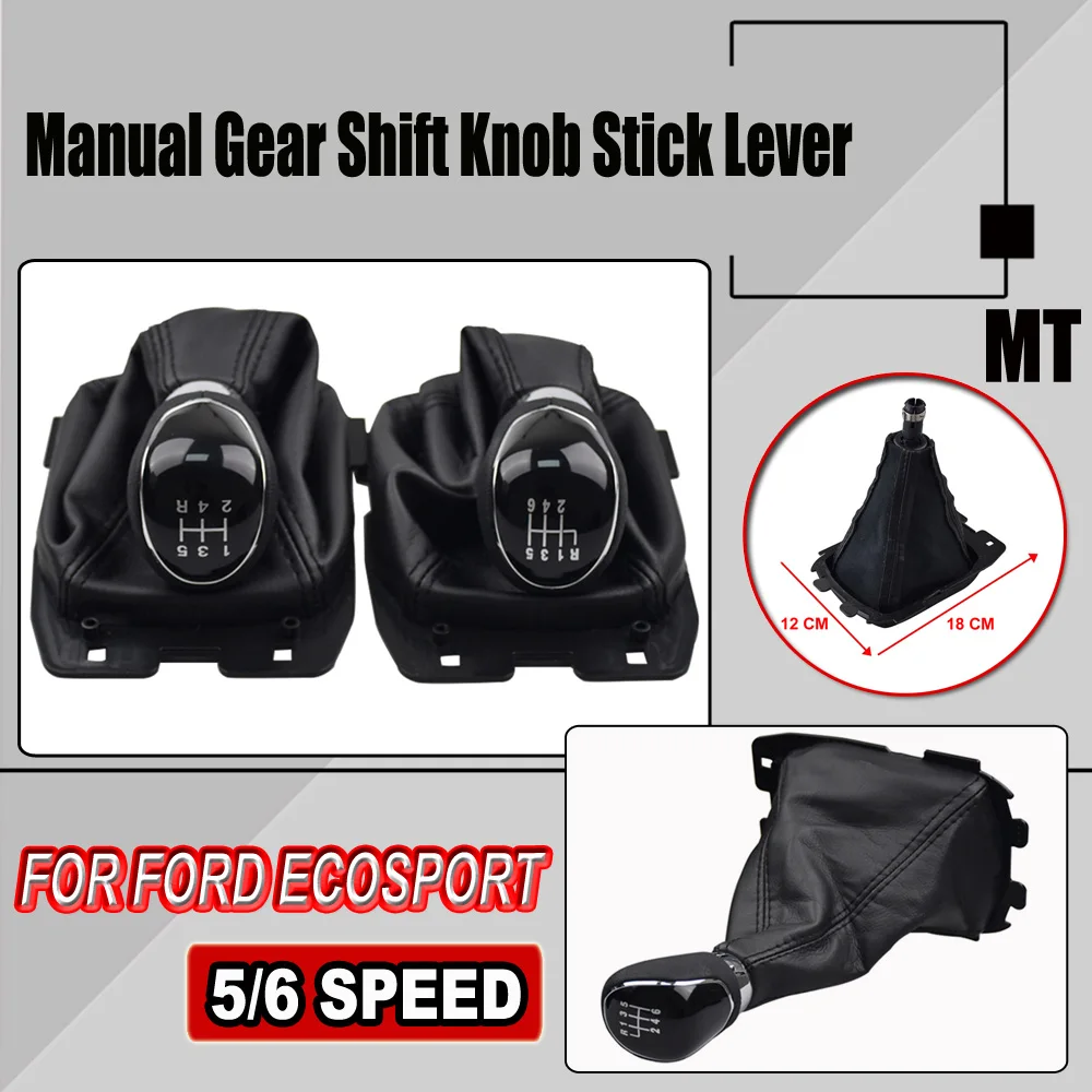 Pommeau de levier de vitesse manuel pour Ford Ecosport 2013 2014 2015 2016 2017 2018, style de voiture avec couvercle de botte de guêtre en cuir PU noir