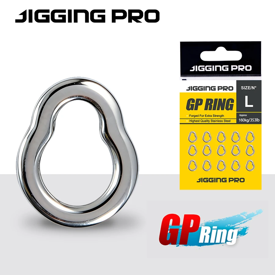 JIGGING PRO 15-teiliges GP Solid Ring Edelstahl Angelverbinder-Set S/M/L Hochbelastbare Salzwasser-Jigging-Assist-Hakenringe