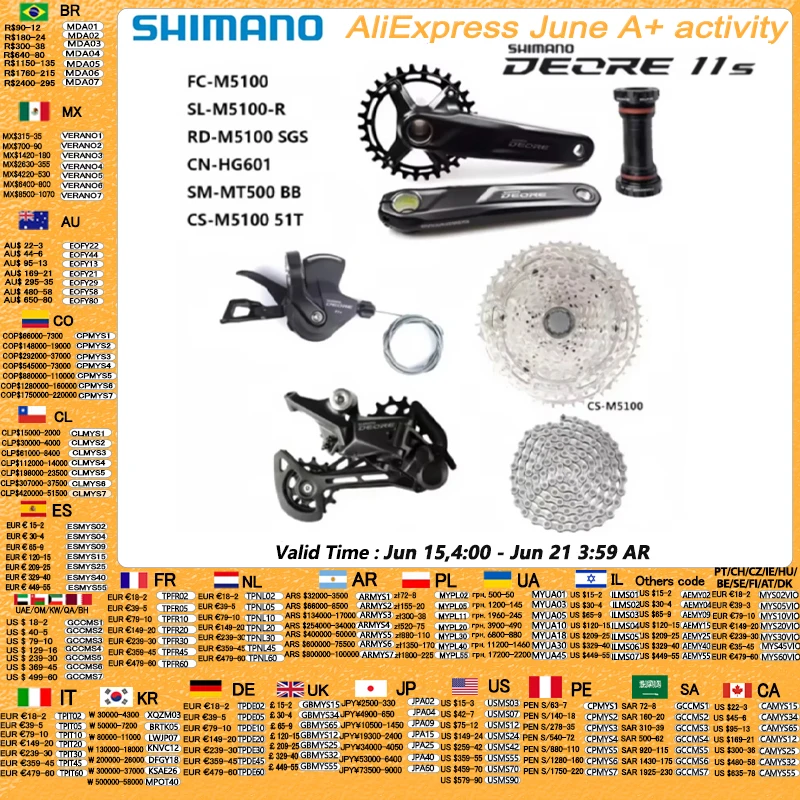 SHIMANO Deore M5100 Groupset 1x11S Speed Crankset Shifter Lever Crankset 42T 51T Cassette Rear Derailleur HG601 Original MTB Set