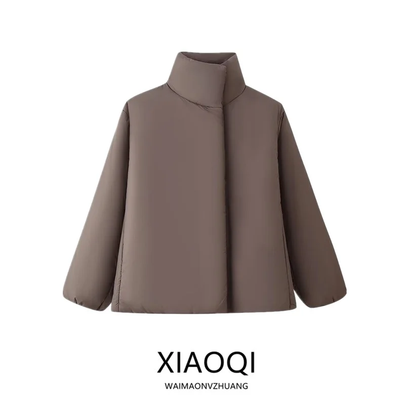 

Winter 2025 Women's Loose Versatile Design Long Sve Stand Collar Button Cotton Jaet Outerwear Faionable Ladies Coat