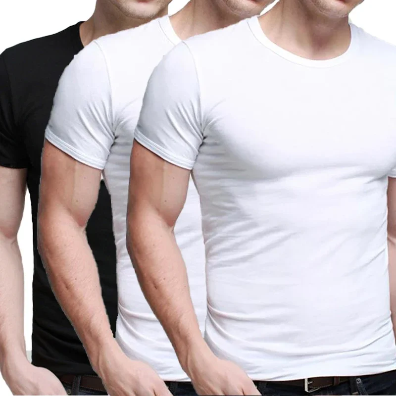 ( 3 Pcs ) M-5XL 100% Cotton Summer New Men\'s Fashion Boutique Solid Color Short-sleeved T-shirt White Black Gray Large Size