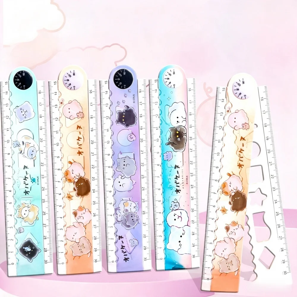 Multi-function Folding Ruler Cartoon Gradient Geometric Pattern Wavy Line Straight Ruler Drawing Ruler Stationery Measuring Tool