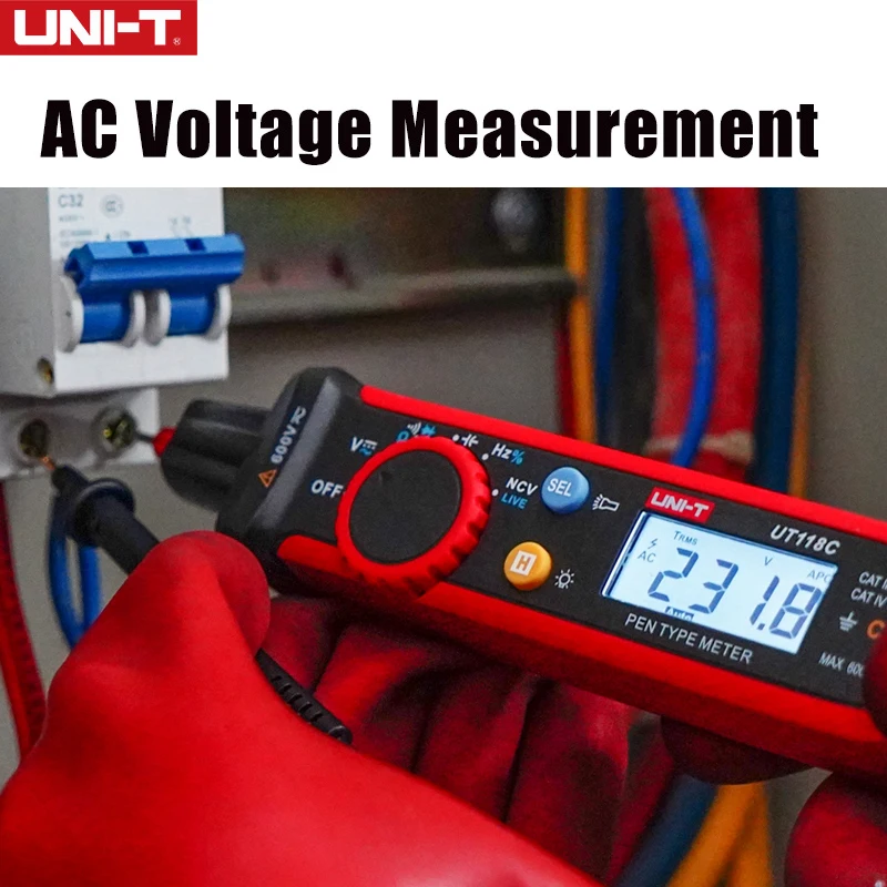 UNI-T 디지털 멀티미터 펜 타입 6000 카운트, AC/DC 전압 계량기 저항 커패시턴스 주파수 다이오드 NCV 멀티 테스터, UT118C