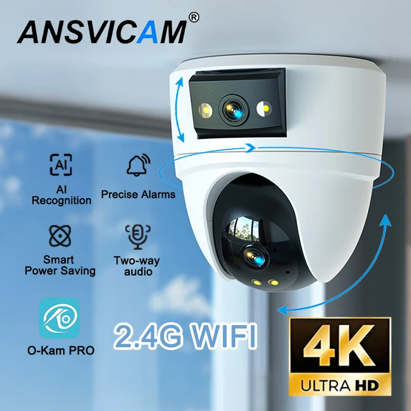 

Уличная Wi-Fi камера безопасности 4K 10 МП с двумя объективами и обзором 360° ° PTZ-камера с ИК-подсветкой для ночного видения O-Kam Pro с функцией обнаружения людей для видеонаблюдения