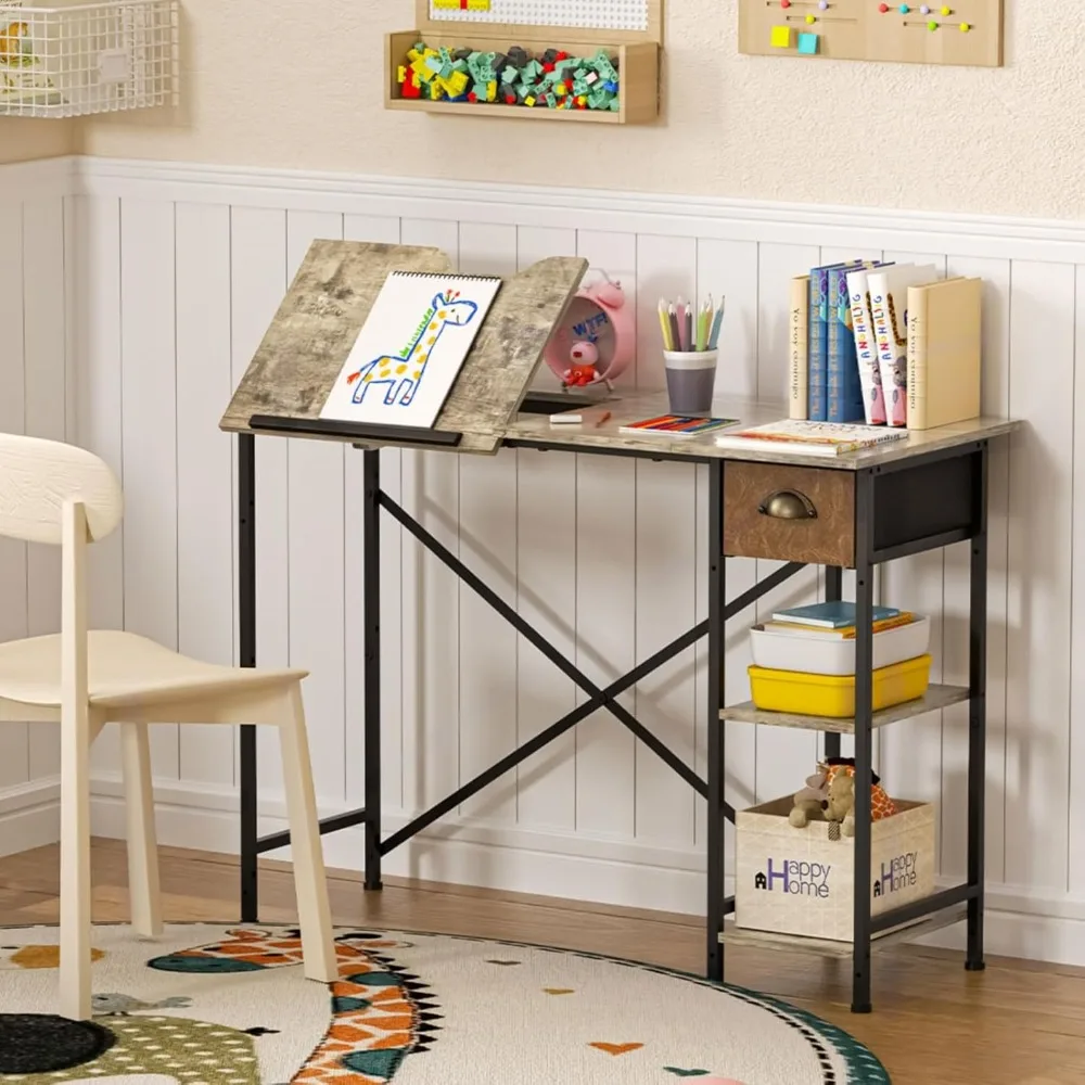 مكتب فني مدمج للأطفال مع درج تخزين وأرفف قابلة للتعديل، مثالي لكتابة وصياغة الطلاب بطول 25.98 بوصة #2