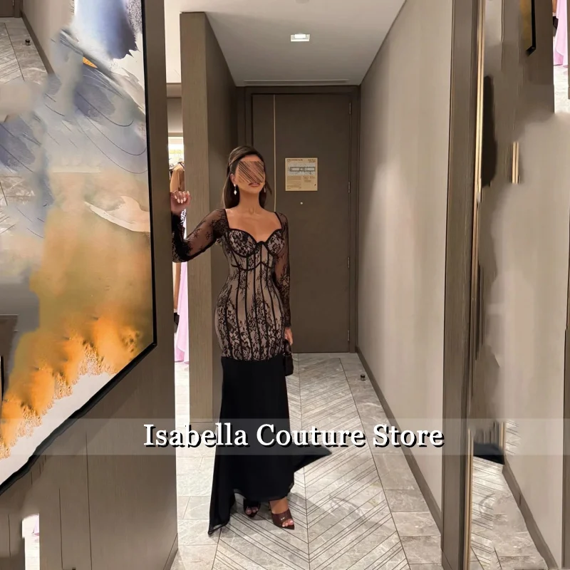 우아한 파티 드레스 2025 맞춤형 여성 이브닝 드레스 레이스 이브닝 가운 블랙 머메이드 프롬 드레스